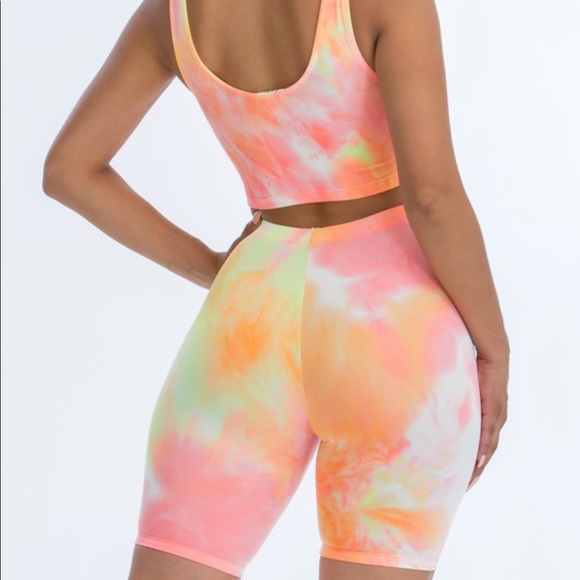 Peach Bellini Tie Dye Bike Shorts & Tank Set - Picture 4 of 5